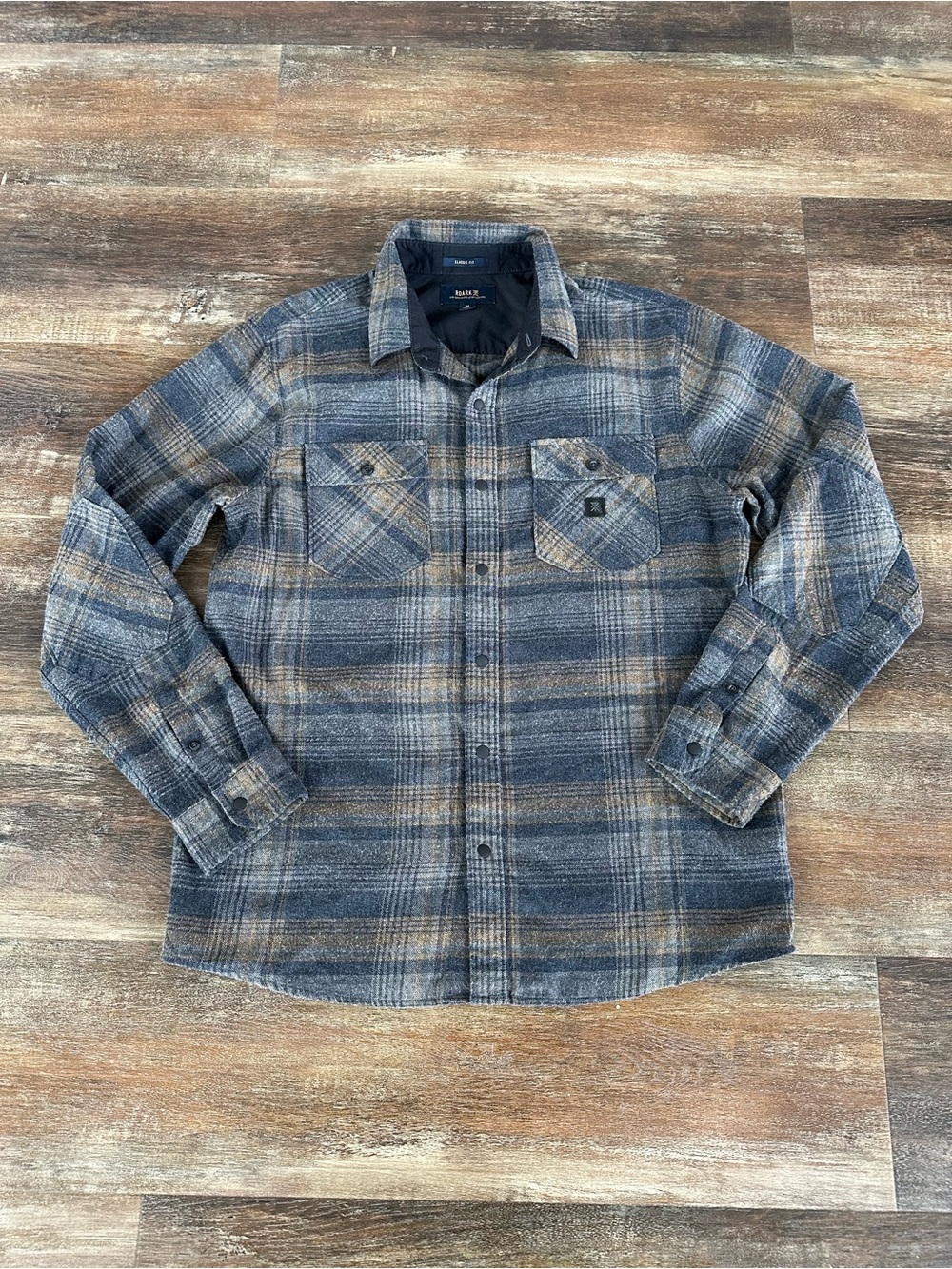 ROARK Nordsman Light Flannel Shirt Plaid Mens Small Reinforced Elbow Panels